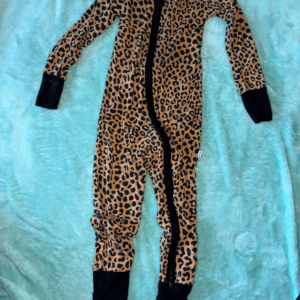 Little Sleepies Leopard Print Footie in Tan and Black